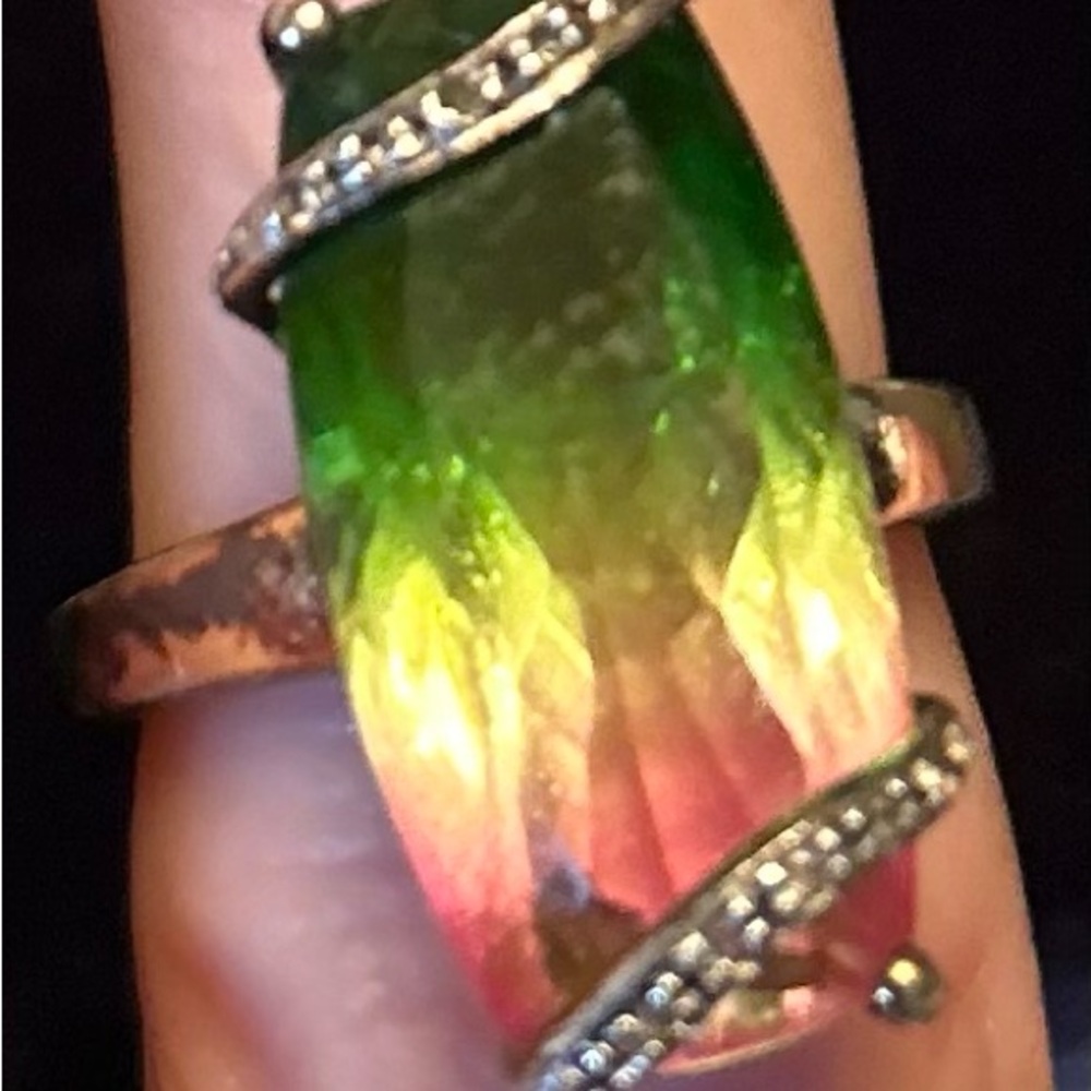 Watermelon Tourmaline Gemstone Ring with Diamond Accents